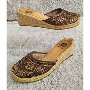 Yellow Box Brown Beaded Slip On‎ Wedge Mules Espardrilles Artsy Boho Festival 8